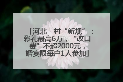 河北一村“新规”：彩礼最高6万，“改口费”不超2000元，婚宴限每户1人参加